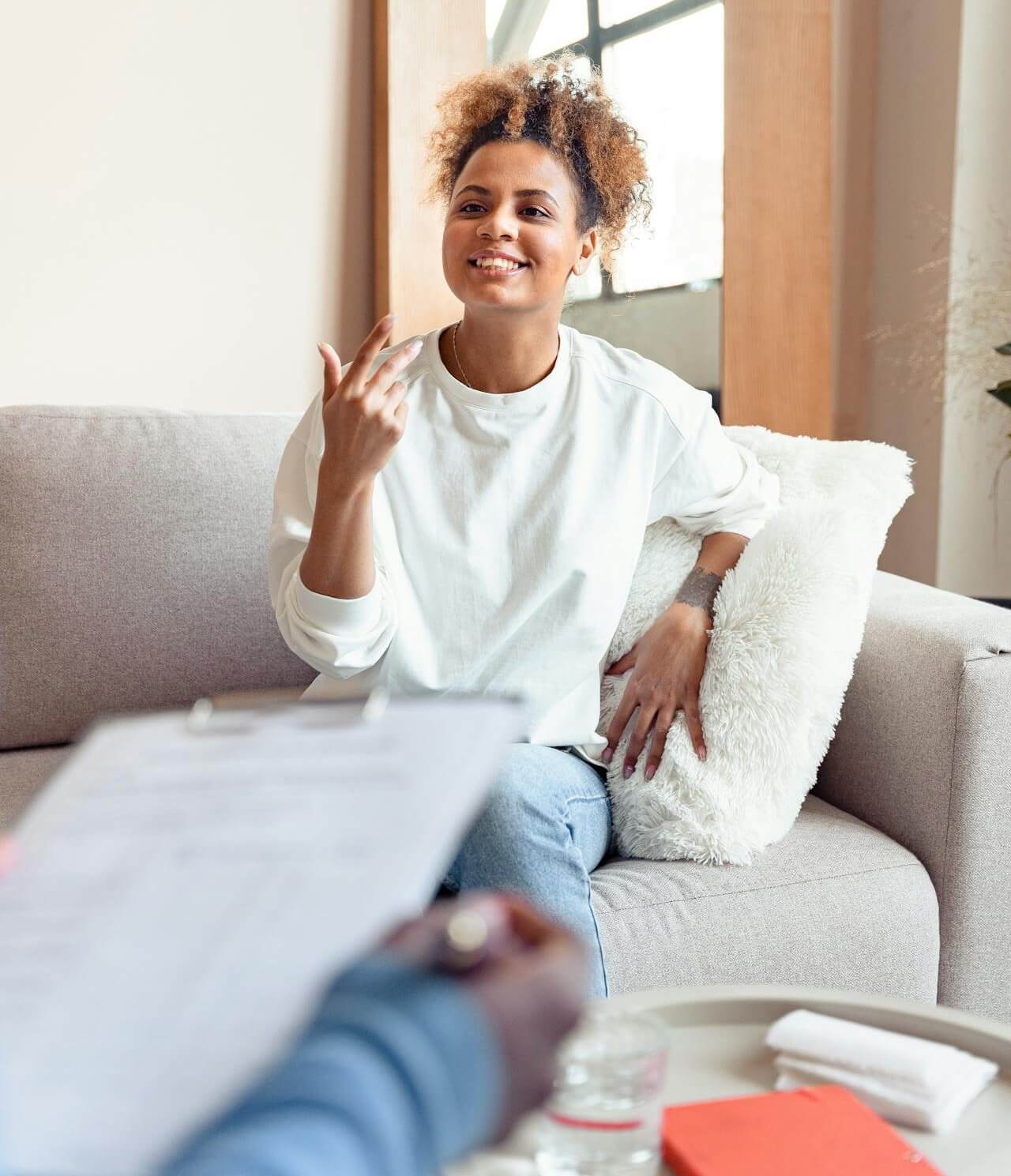 Adult patient talking with a psychiatrist during a mental health appointment